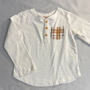 Tahari Kids Cream Long Sleeve Shirt with Plaid Pocket